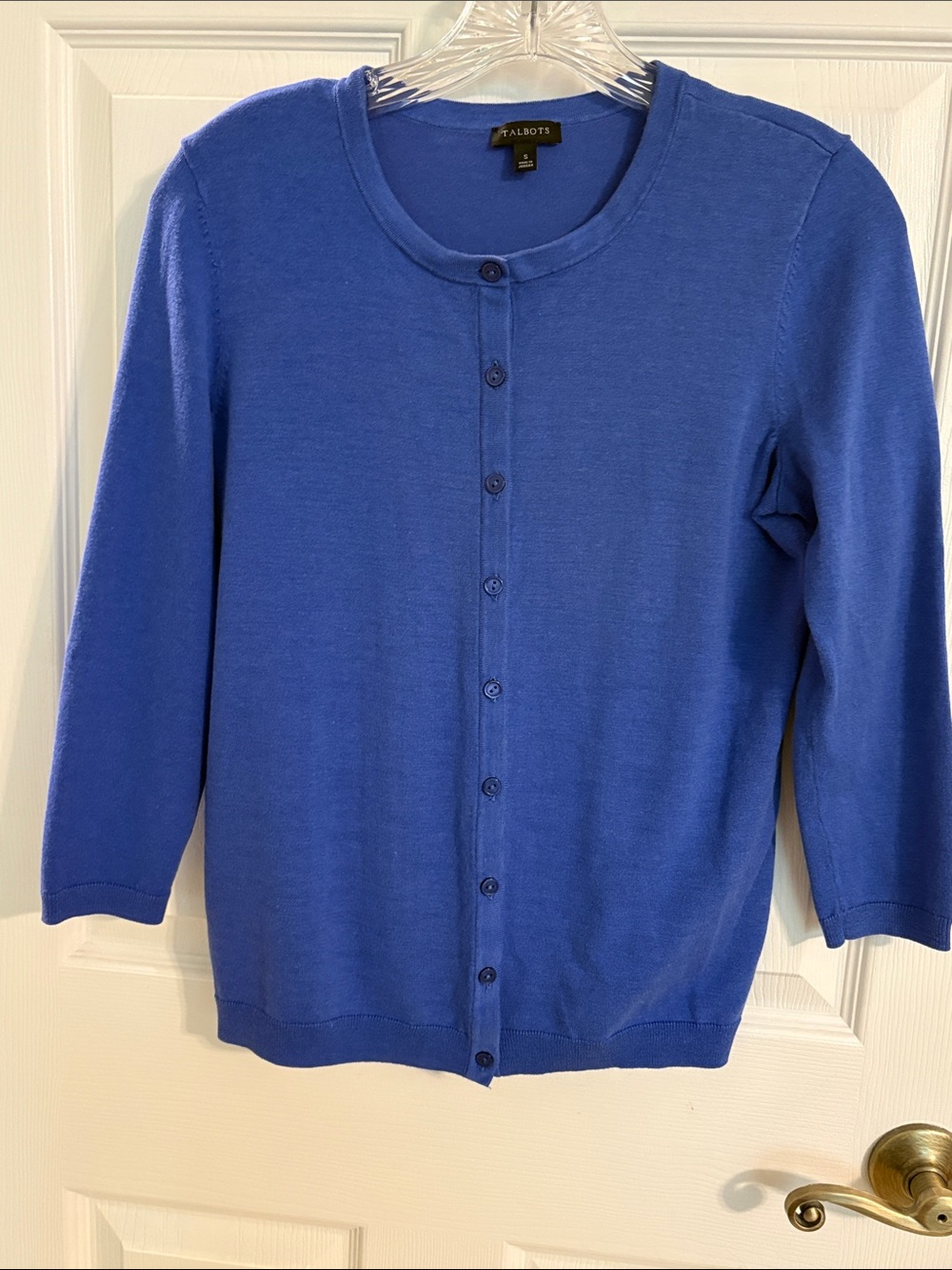 Talbots Cobalt Blue Crewneck Button Charming Cardigan